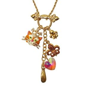 Ritzy Couture by Esme Hecht Princess Cat Multi Charm Toggle Necklace, Tabby/Gold